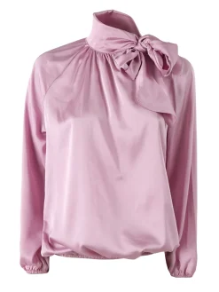 Solada Blusa donna in tessuto simil raso a maniche lunghe - rosa
