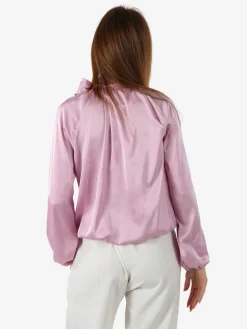 Solada Blusa donna in tessuto simil raso a maniche lunghe - rosa