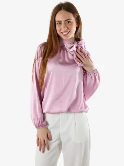 Solada Blusa donna in tessuto simil raso a maniche lunghe - rosa