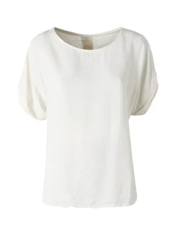 Solada Blusa donna in viscosa a maniche corte con bottoni decorati sul retro - beige
