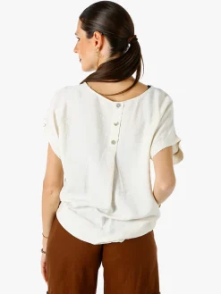 Solada Blusa donna in viscosa a maniche corte con bottoni decorati sul retro - bianco