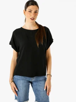 Solada Blusa donna in viscosa a maniche corte con bottoni decorati sul retro - nero