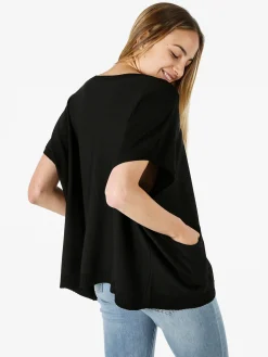 Solada Blusa donna in viscosa con maniche corte a pipistrello - nero