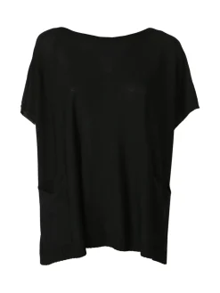 Solada Blusa donna in viscosa con maniche corte a pipistrello - nero