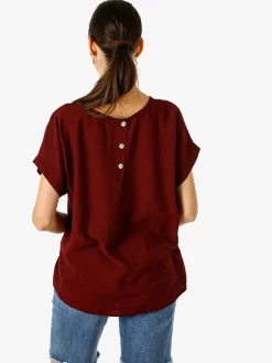 Solada Blusa donna in viscosa a maniche corte con bottoni decorati sul retro - bordeaux