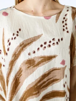 Solada Blusa donna maniche corte con stampe e micro borchie - khaki