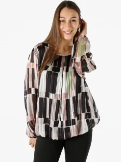 Solada Blusa donna maniche lunghe con strass - nero