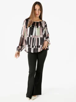 Solada Blusa donna maniche lunghe con strass - nero