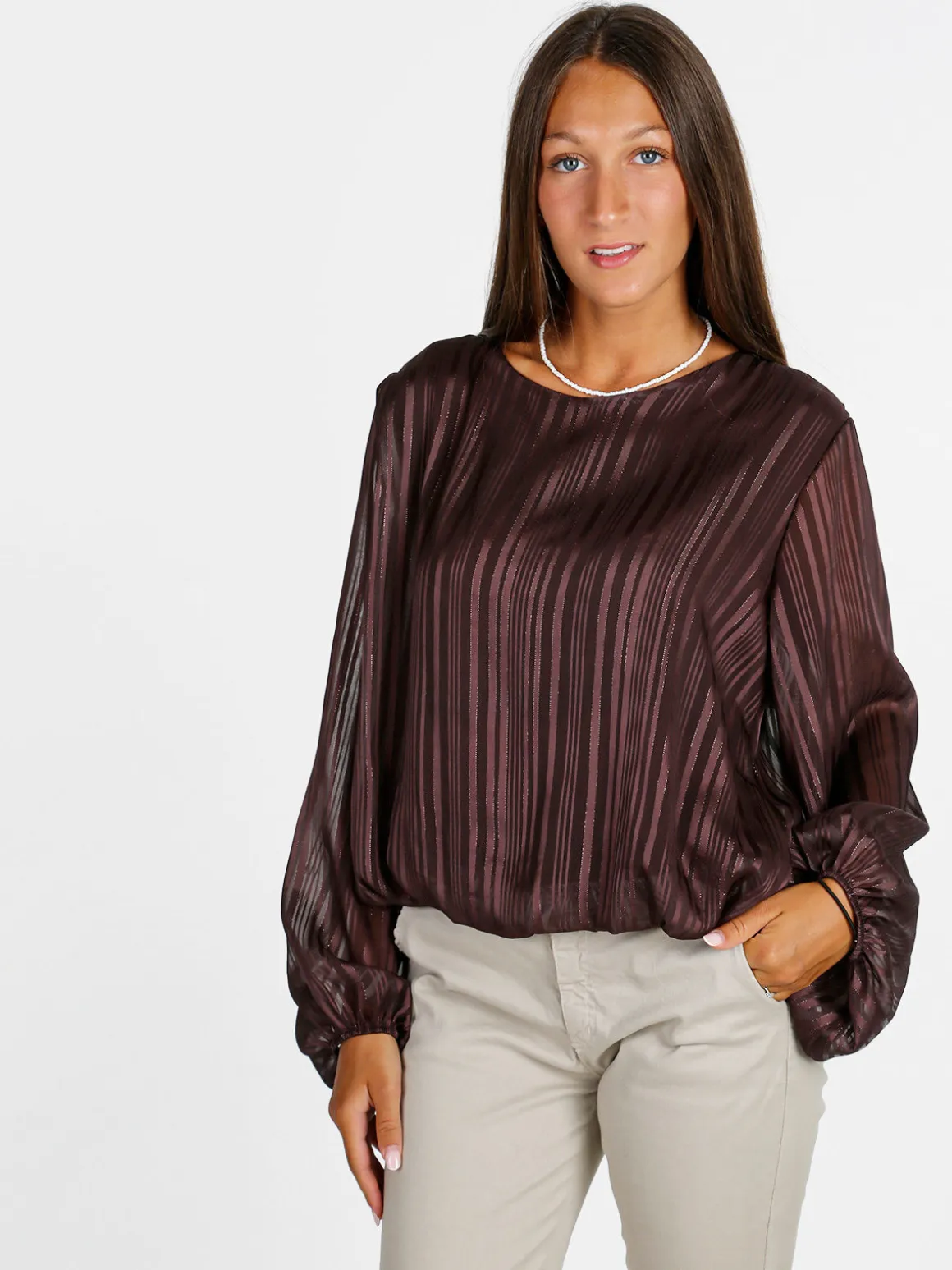 Solada Blusa donna maniche lunghe a palloncino - moro