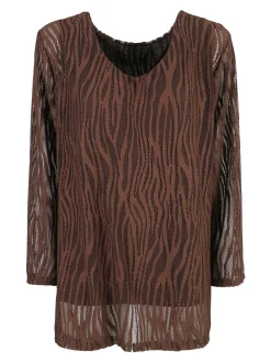 Solada Blusa donna ricamata a maniche lunghe - marrone