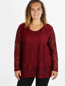 Solada Blusa donna ricamata a maniche lunghe - bordeaux