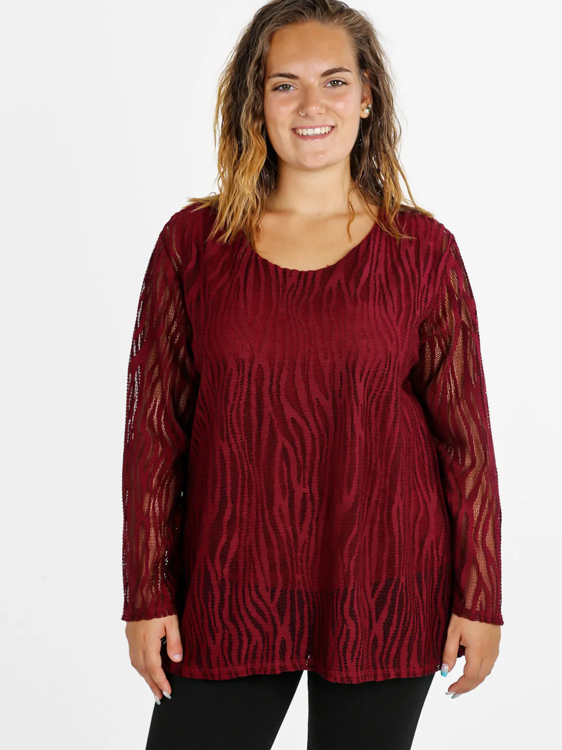 Solada Blusa donna ricamata a maniche lunghe - bordeaux