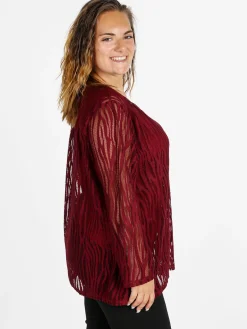Solada Blusa donna ricamata a maniche lunghe - bordeaux