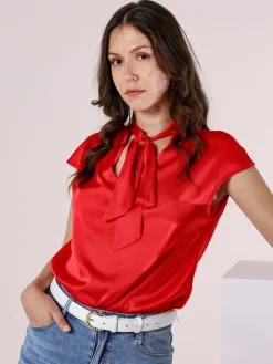 Solada Blusa donna senza maniche con scollo a V profondo - rosso
