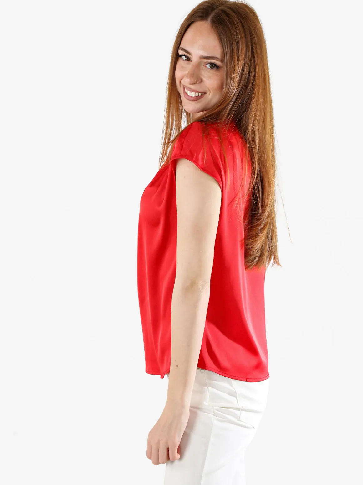 Solada Blusa donna senza maniche con scollo a V profondo - rosso