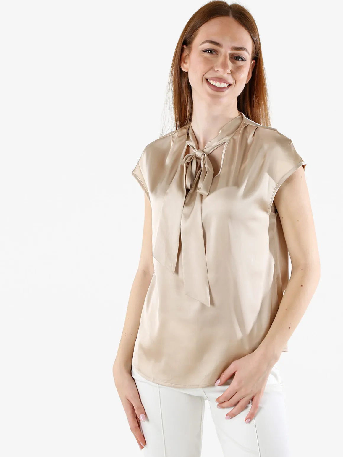 Solada Blusa donna senza maniche con scollo a V profondo - beige