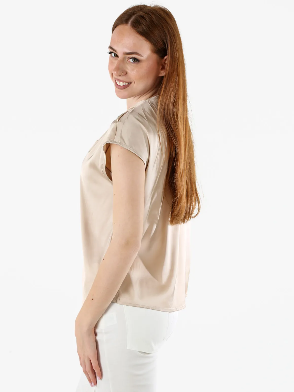 Solada Blusa donna senza maniche con scollo a V profondo - beige