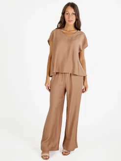 Solada Blusa donna senza maniche con scollo a V - kaki