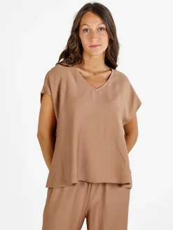Solada Blusa donna senza maniche con scollo a V - kaki