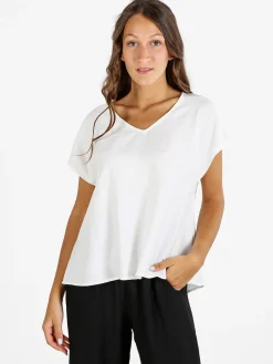 Solada Blusa donna senza maniche con scollo a V - bianco