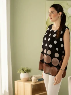 Solada Blusa donna smanicata con stampa a pois grossi - nero