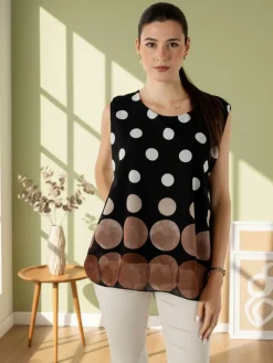 Solada Blusa donna smanicata con stampa a pois grossi - nero
