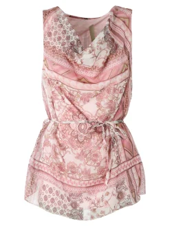 Solada Blusa donna smanicata con scollo a cascata e stampe - rosa