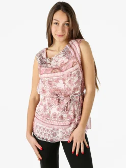 Solada Blusa donna smanicata con scollo a cascata e stampe - rosa