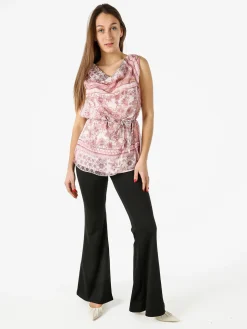 Solada Blusa donna smanicata con scollo a cascata e stampe - rosa