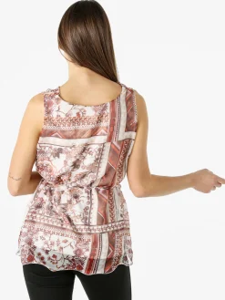 Solada Blusa donna smanicata con scollo a cascata e stampe - beige