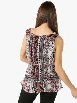 Solada Blusa donna smanicata con scollo a cascata e stampe - nero