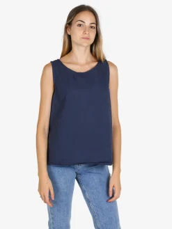 Solada Blusa donna smanicata in cotone con bottoni sulla schiena