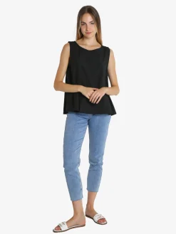 Solada Blusa donna smanicata in cotone con bottoni sulla schiena
