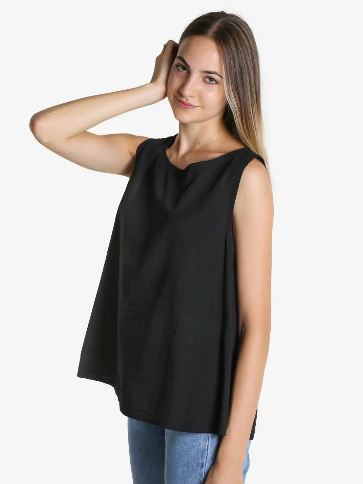 Solada Blusa donna smanicata in cotone con bottoni sulla schiena
