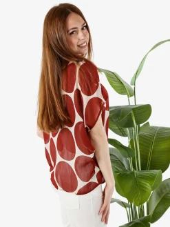 Solada Blusa donna velata senza maniche con stampa a cerchi - cuoio