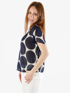 Solada Blusa donna velata senza maniche con stampa a cerchi - blu