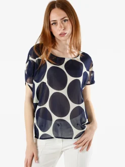 Solada Blusa donna velata senza maniche con stampa a cerchi - blu