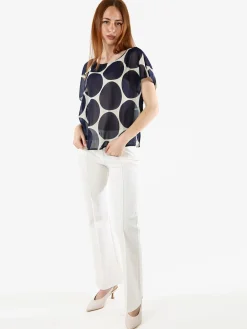 Solada Blusa donna velata senza maniche con stampa a cerchi - blu