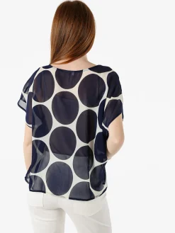 Solada Blusa donna velata senza maniche con stampa a cerchi - blu