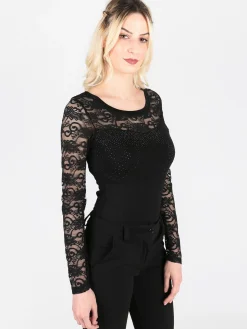 Solada Body con maniche in pizzo e strass