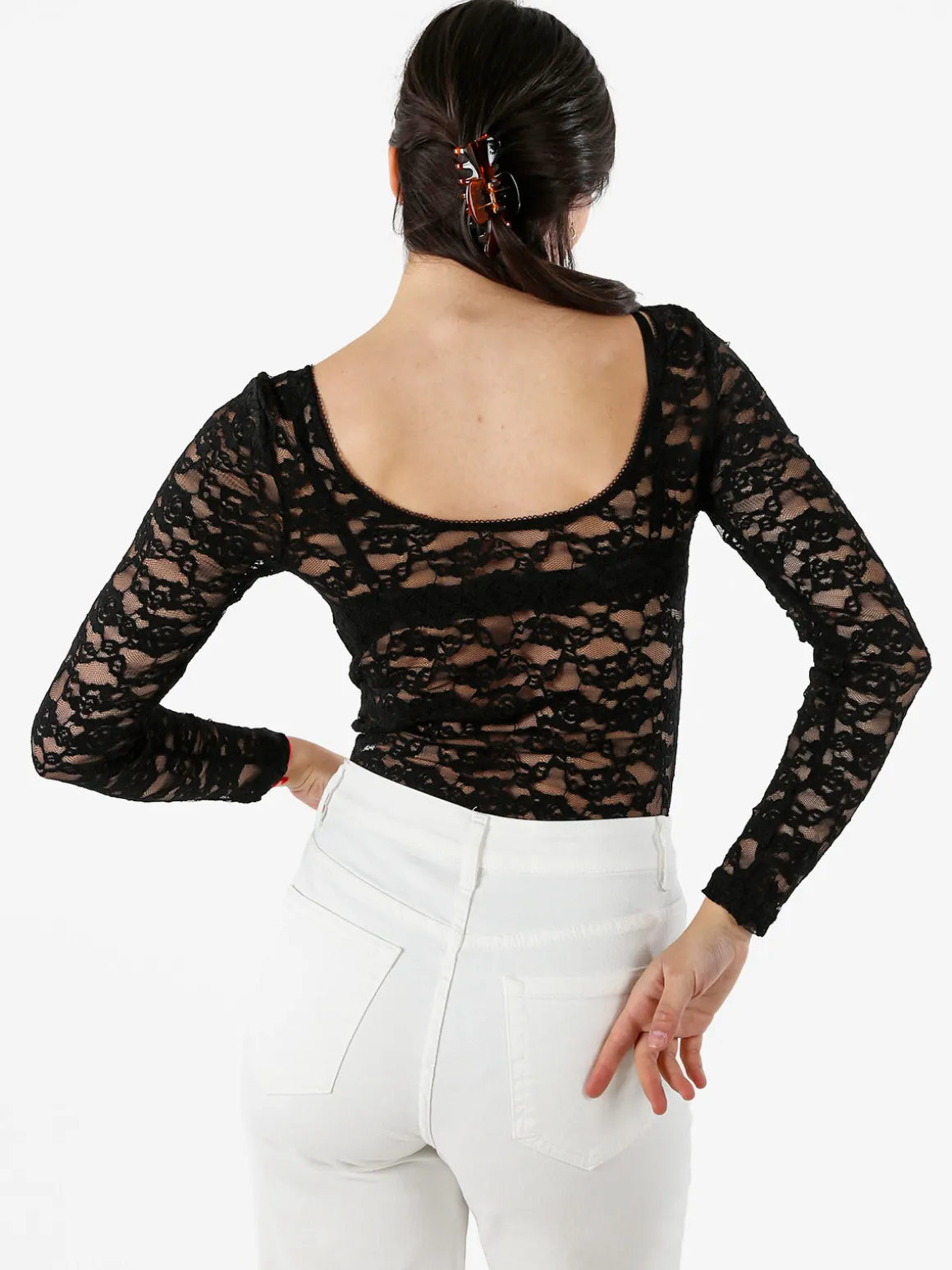 Solada Body donna elegante in pizzo a maniche lunghe - nero