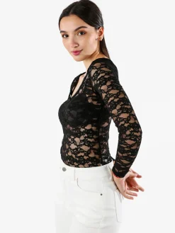 Solada Body donna elegante in pizzo a maniche lunghe - nero