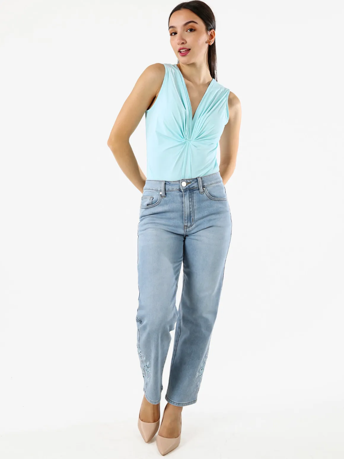 Solada Body donna smanicato con scollo a V - acqua marina