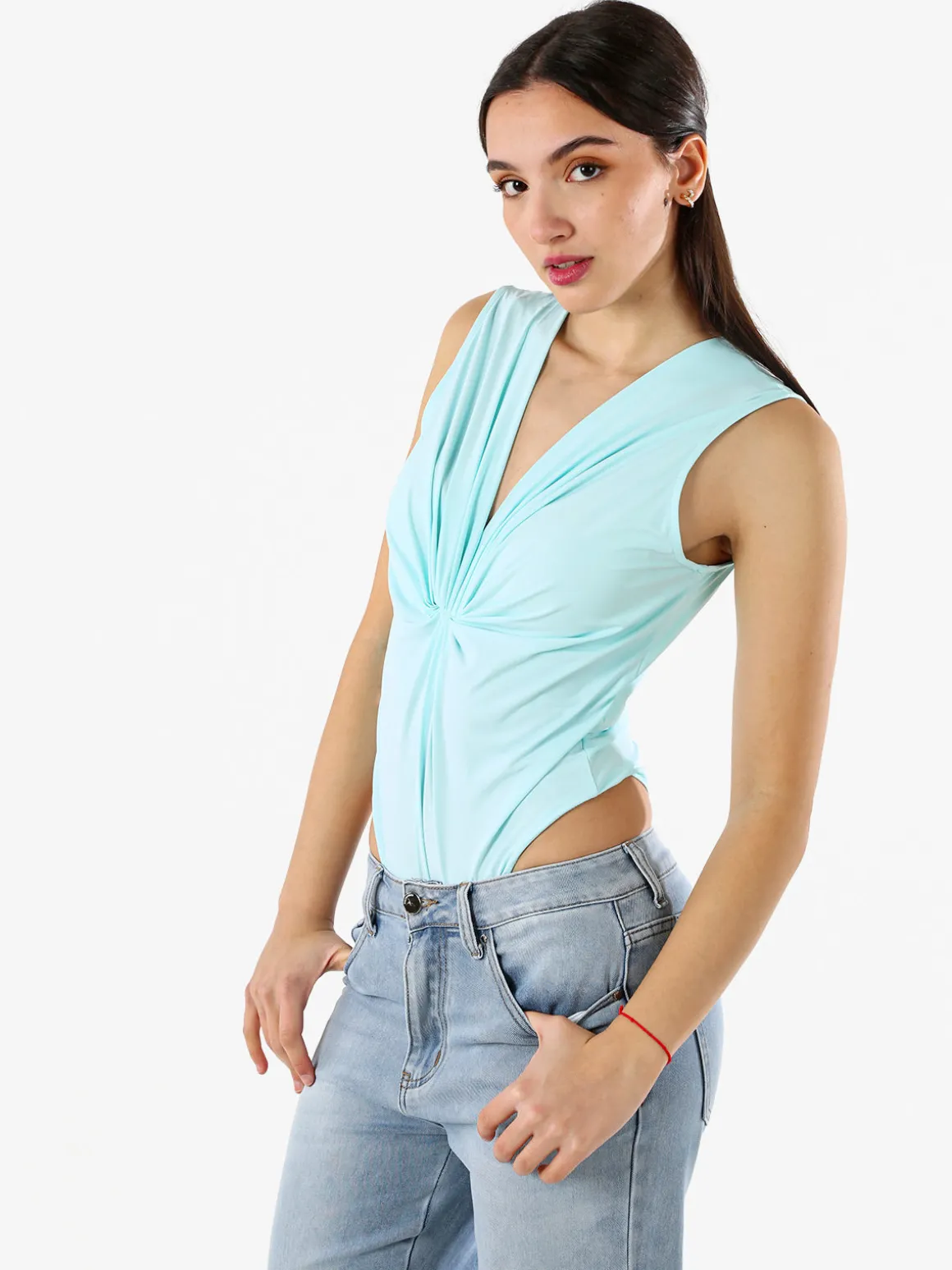 Solada Body donna smanicato con scollo a V - acqua marina