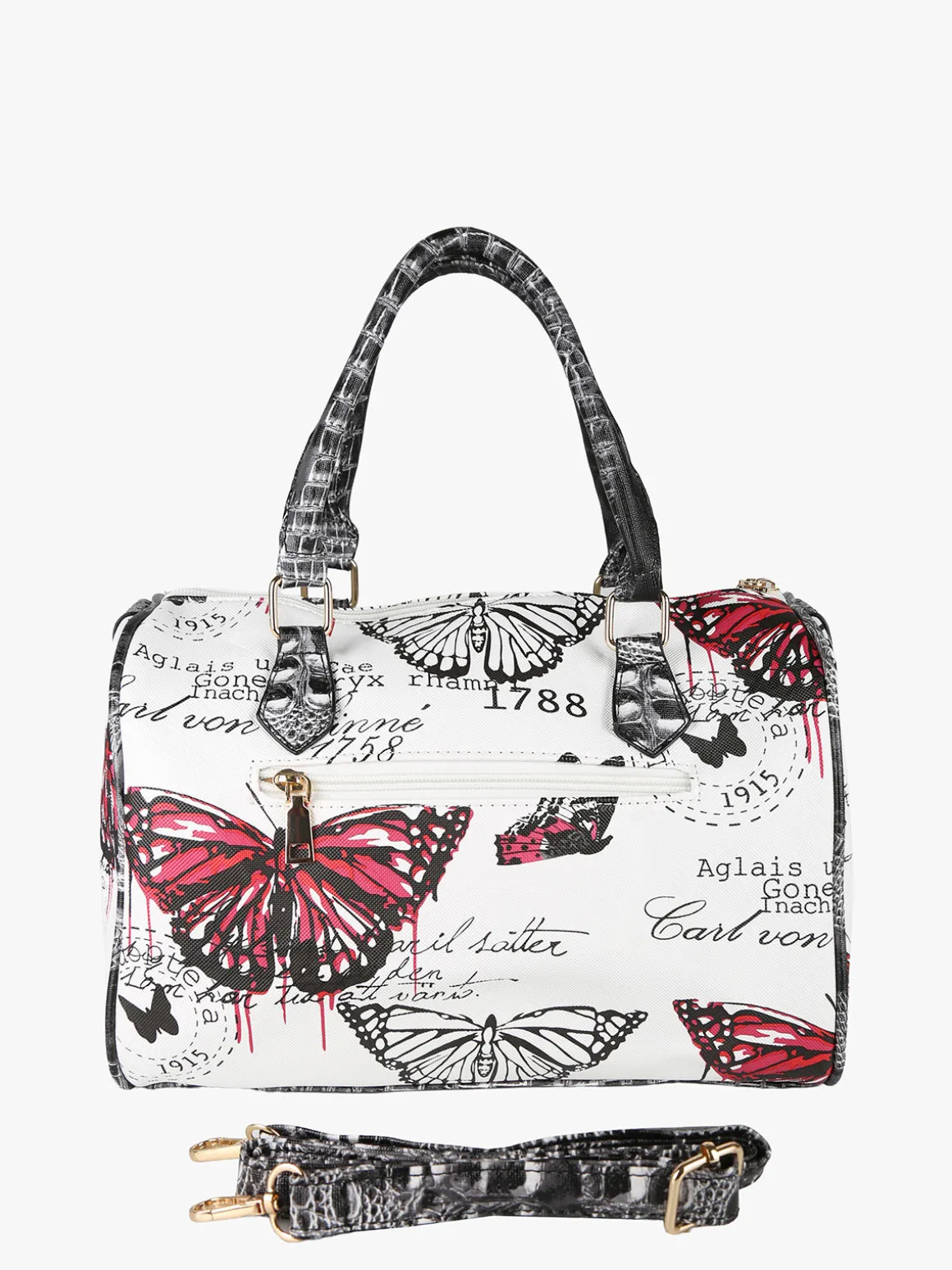 Solada Borsa bauletto da donna con stampa farfalle - nero