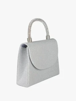 Solada Borsa donna elegante con lurex brillanti e manico con strass - argento