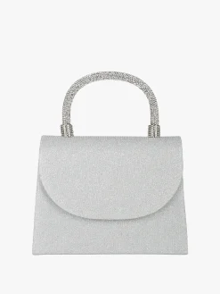 Solada Borsa donna elegante con lurex brillanti e manico con strass - argento