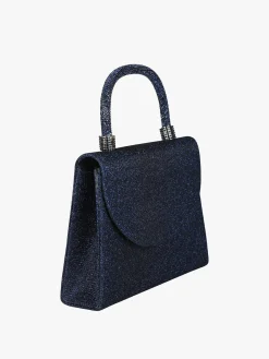 Solada Borsa donna elegante con lurex brillanti e manico con strass - blu scuro