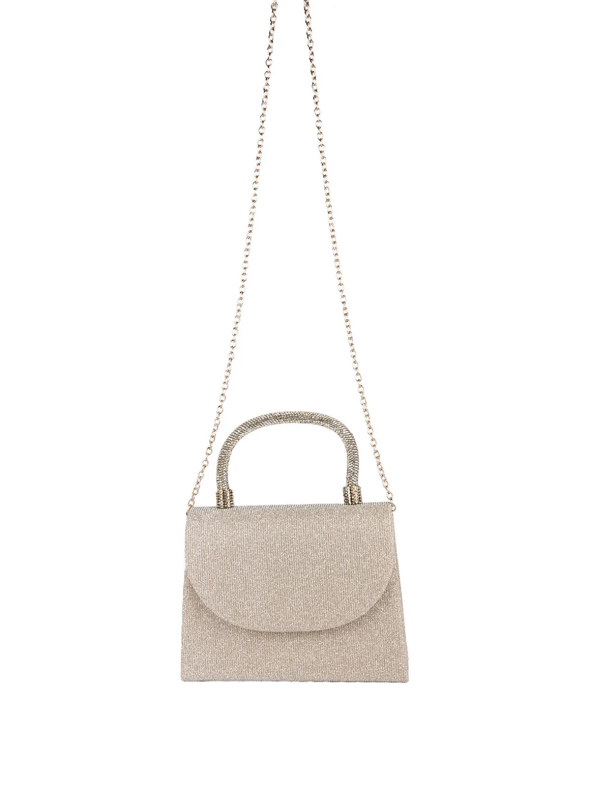 Solada Borsa donna elegante con lurex brillanti e manico con strass - champagne