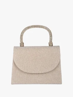 Solada Borsa donna elegante con lurex brillanti e manico con strass - champagne